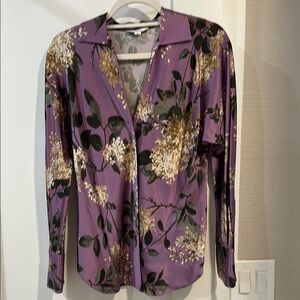 Vince Purple and Yellow Notched Collar Long Sleeve Shirt